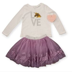Btween White Long Sleeve Top and Zunie Purple Tulle Skirt Set Sz.3T NWT.